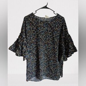 BOGO Betsey's Boutique Ditsy Floral Bell Ruffle Sleeve Women's Blouse- Large